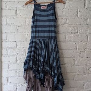 Paper Wings Blue Striped Casual Layered Sundress With Horse Pattern